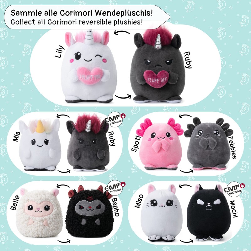 corimori Mood Cuddly Toy, 16 cm Plush Toy for Reversible,