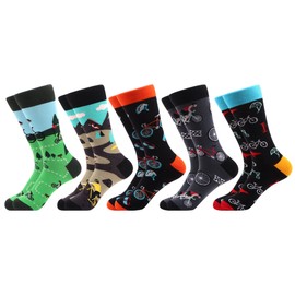 WeciBor 5 Pairs Men's Funny Colourful Casual Novelty Combed Cotton Socks, Black/Green/Blue/Multicoloured Bikes-5M