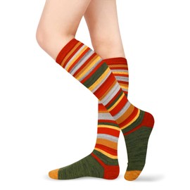 Benefeet Sox Womens Girls Striped Knee High Socks - Novelty Athletic Casual Colorful Cotton Tube Socks for Teens - Funny Baseball Long Cozy High Calf Socks - Christmas Gifts, Green Red Yellow
