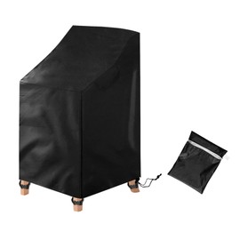Outdoor Stackable Patio Chair Cover,Uranshin Waterproof Anti-UV Chair Cover Heavy Duty Lawn Stacking Chair Covers All Weather Protection Garden Chairs Cover Fit for 5-7 Stackable Dining Chairs,Black