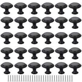 Cabinet Knobs, 30 PCS 30mm Dresser Knobs, Premium Drawer Knobs, Metal Furniture Handles, Black Zinc Door Knobs for Closet- 1-1/6 Inch Diameter Round Drawer Pulls Kitchen Knob Hardware with Screws DIY
