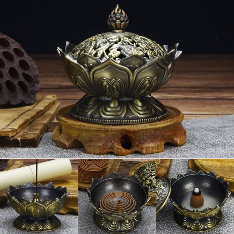 Charcoal Incense Burner Zinc Alloy Vintage Lotus Shape Charcoal Incense