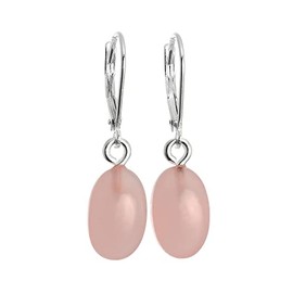 Sterling Silver & Rose Quartz Stone Leverback Earrings
