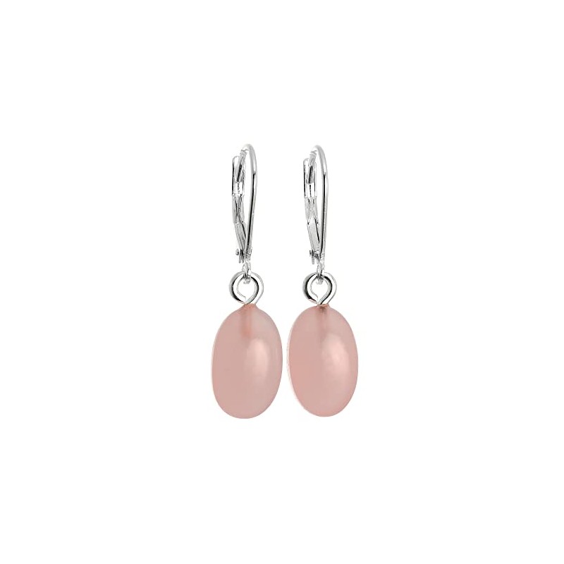 Sterling Silver & Rose Quartz Stone Leverback Earrings