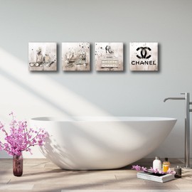 Meetdeceny Beige Canvas Prints Artwork Fashion Bedroom Wall Decor Girls Handbag Wall Art for Living Room Perfume Wall Decorations Painting Art 10"x 10"x 4 Pieces