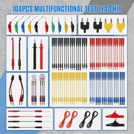 Multimeter Test Leads Kit 104PCS Multimeter Leads Kit Multi Function Electrical Back Probe Kit Efficient Automotive Circuit Test Leads Kit Relay Wire Terminal Test Diagnostic Tool with Alligator Clips