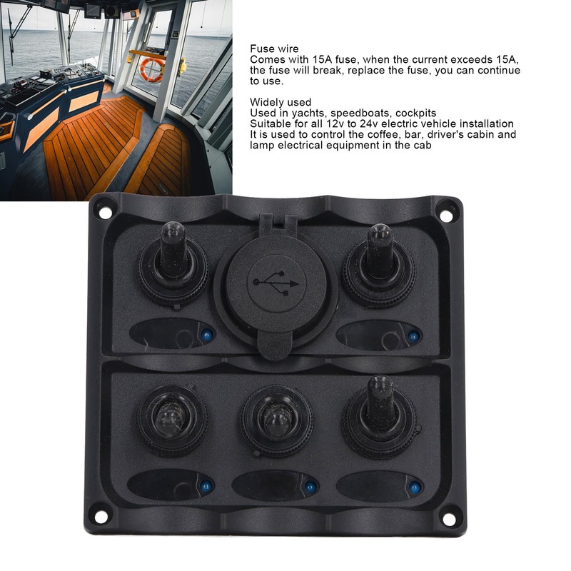 Rocker Switch Panel 2 USB Port 5 Gang Rocker Switch