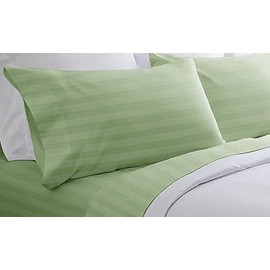 Blue Ridge Home Fashions 300 Thread Count 100% Cotton Stripe 4 Piece Soft Hand Touch-Hypoallergenic-Fit up to 16'' Mattress Sheet Sets, Full, SAGE