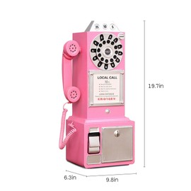 Antique Telephone - Rotary Dial Landline Phone Model Vintage Classic Phone Props Retro Wall Mounted Crafts Ornaments Cafe Bar Window Booth Decoration - 9.8''L x 6.3''W x 19.7''H, Pink-C