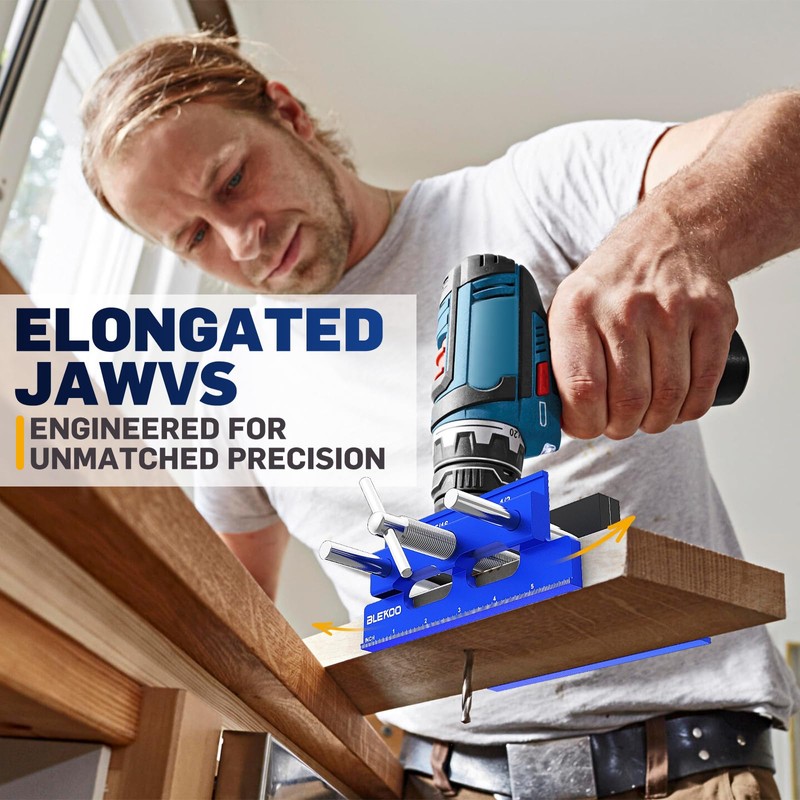 BLEKOO Upgraded 6.7 inch Self Centering Doweling Jig Kit (Blue),