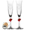 Set of 2 Champagne Flutes with Red Hearts - Wedding