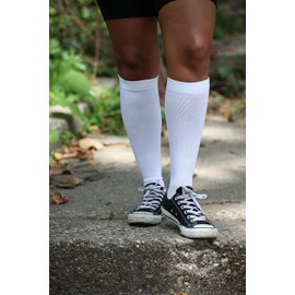Graduated Cotton Compression Socks - Unisex Firm Support 20-30mmHg, Support Knee High's - Closed Toe, Color White, Size Small- Absolute Support, SKU: A105