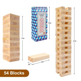 Offelec Wooden Blocks Stacking Games - 54 pcs Tumbling Tower Blocks Game for ...