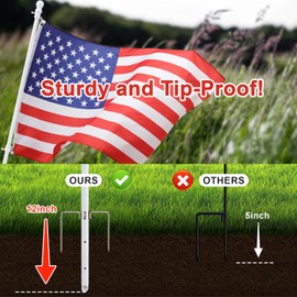 Heavy Duty Ground Flag Pole Kit with 3x5 US Flag - 8.5FT Tangle Free Yard Flag Pole with Anti-Tip Windproof Prong, Portable for Outside House, Yard, Outdoor, Camping - White (1 Pack)