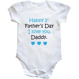 Hippowarehouse Happy 1st Father's Day (Blue) Baby Vest Bodysuit (Short Sleeve) Boys Girls