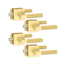 Asidrama 4 Pack Gold Privacy Door Handles, Door Lever with Door Knobs Indoor for Bedroom or Bathroom, Heavy Duty Door Handles Interior with Locks for Left Right Sided Doors