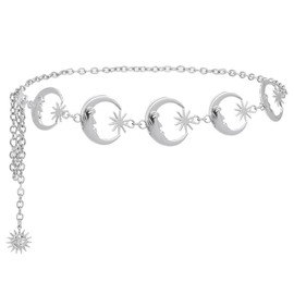 Liitata Moon Waist Chain Fashion Moon Belts Metal Link Body Chain for Jeans Dress Sweater Coat - Silver