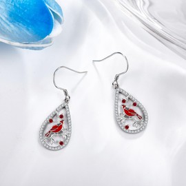 URONE Cardinal Earrings Sterling Silver Red Cardinal Dangle Earrings Cardinal Bird Jewelry Gifts for Women