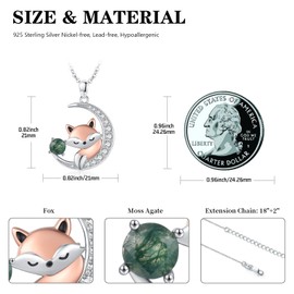 TwoAnts Fox Necklace 925 Sterling Silver Cute Animal Pendant Necklace with Moss Agate Fox Jewelry Gifts for Women