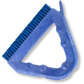 SPARTA Blue Plastic Grout Brush, Triangle-Shaped Scrub Brush with Scraper for Cleaning Tiles and Grout, 9 x 7 x 7 Inches