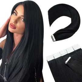 SEGOHAIR Tape in Hair Extensions Human Hair 20pcs Extensions,100% Real Remy Hair Extensions 20" Natural Invisible Straight with 10pcs of Hair Extension Tapes-Jet Black