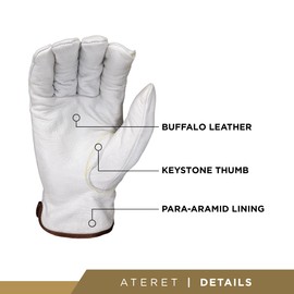 ATERET 12 Pairs XX-Large Heavy Duty Buffalo Safety Leather Work Gloves - Para-Aramid Lining, Keystone Thumb, Gunn Cut, Level 3 Protection