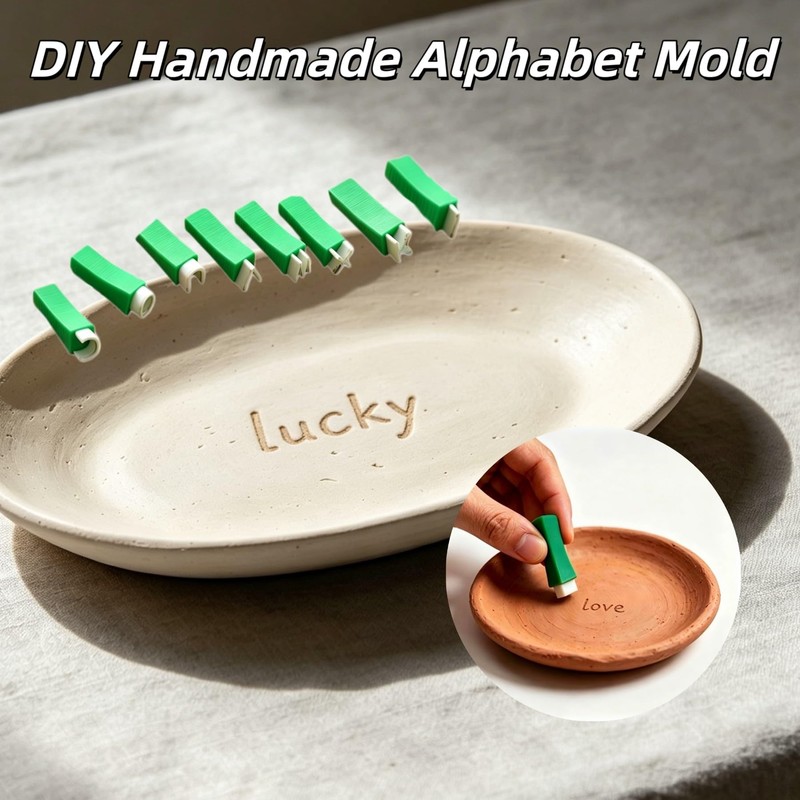 New Alphabet Stamps Set for Clay，Lowercase Letters Symbols，36Pcs Green Plastic