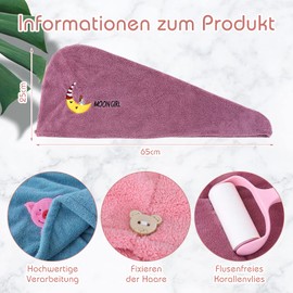 Pack of 4 Microfibre Towel Hair Quick Drying Hair Towel in 4 Colours with Button, Super Absorbent Hair Turban Towel for Women and Girls, Quick Drying Salon Travel Bath Head Wrap (Animals)