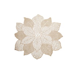 Gold Placemats Set of 6 for Dining Table 15 Inch Waterproof PVC Table Place Mats Non-Slip Coasters with Gold Floral Pattern for Kitchen, Party, Holiday Decor