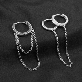 White Gold Plated Huggie Hoop Earrings Set Knot Cubic Zirconia Chain Earrings for Women Girls (10 Pcs)