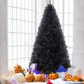 Topeakmart 7.5ft Artificial Black Holloween Christmas Tree with Foldable Stand,Xmas Tree for Holiday Decoration
