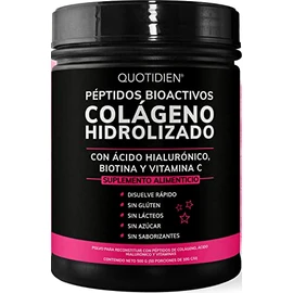 Quotidien Péptidos Bioactivos de Colageno Hidrolizado + Ácido Hialurónico + Biotina + Vitamina C-Suplemento Alimenticio específico para piel y uñas- ¡