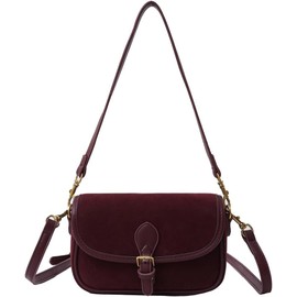 JOLILUNA Brown Suede Bag for Women Burgundy Suede Purse Fall Wine Purse Trendy Small Crossbody Bag Satchel Purse, Burgundy