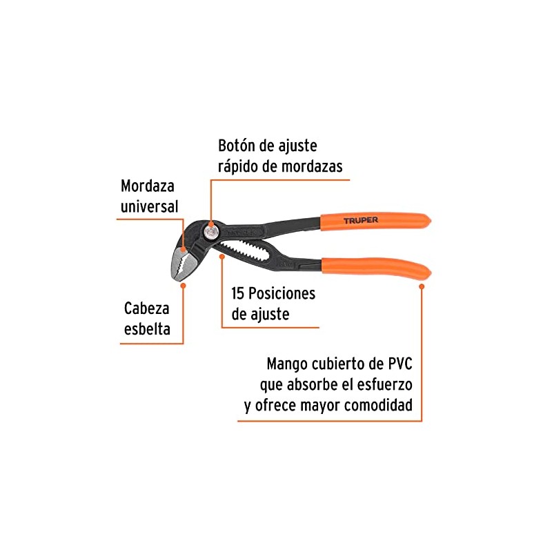 Truper PEX-7E, Pinza de extensión 7", mango de PVC