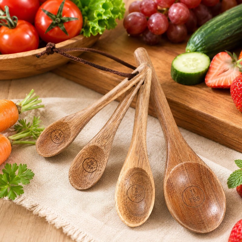 4PCS Wooden Measuring Spoons Set Natural Acacia Cute Measuring-Spoons 1