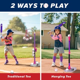 AuntyFey Tball Set, T-Ball Set, Tee Ball Set, Kids Baseball Bat, Tball Stand, Tball Set for Toddlers 3-5, Toddler Baseball Bat, T Ball Sets for Kids 3-5, Baseball Kids, T Ball Bat for Boy, Purple