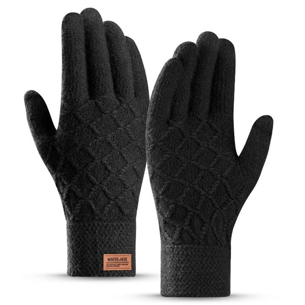 GOKEI Men's Gloves, Smartphone Compatible, Cold Protection, Soft Fleece Lining, Warm Knitting, Touch Panel, Smartphone Gloves, Fingertip Gloves, Men's Gloves, Men's Gloves, For Autumn and Winter, Thermal Gloves, Unisex, Black