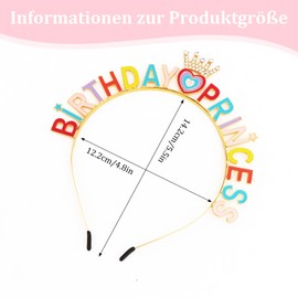 KIUEZIR Colourful "Birthday Princess" Birthday Headband, High-Quality Lightweight Metal Birthday Crown Women with Cute Heart Design, Headpiece for Birthday Parties, Celebrations & Photo Shoots