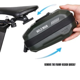 WILD MAN Bike Seat Bag Bicycle Saddle Bag Under Seat Waterproof Hard Shell Bike Compatible with Phones Under 6.8”(GD700,Green)
