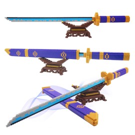 Juego de bloques de construcción de espadas Zoro de una pieza, 22.8 pulgadas, Samurai Katana Zoro, bloques de construcción con funda y soporte, modelo de espada Roronoa Yamato de dibujos animados