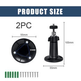 Wall Mount Camera Adjustable Camera Mount, Mini Security Camera Mount Wall Outdoor 360 Degree Can Be Monitored with Screws for Indoor and Outdoor Camera Holder, Pack of 2, Black