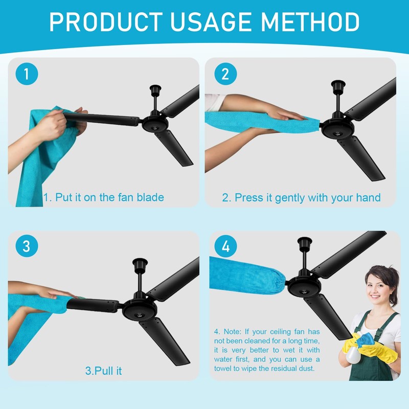 4 PCS Ceiling Fan Duster Kits,100% Microfibre Fan Blade Cleaner