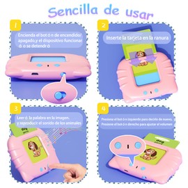 HOMESTEC Toy Girls Flash Cards Speaker Gift Girls 1 2 3 4 5 Years Educational Game Audibles for Children 1-6 Years Gifts Girls 112 Sheets 224 Spanish English Words Montessori