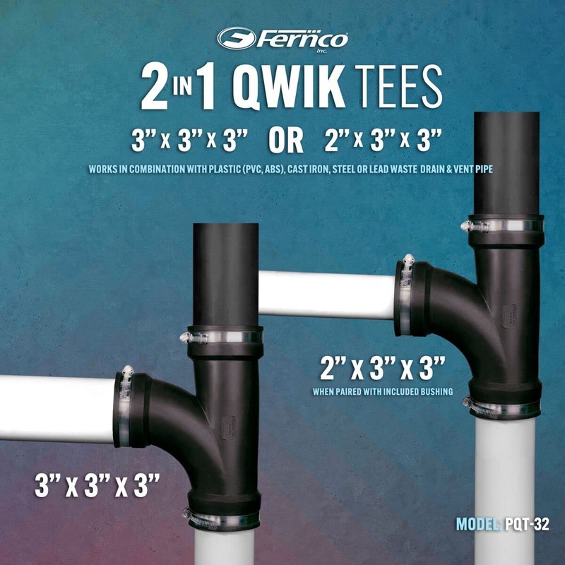 Fernco 3" Flexible PVC Tee Includes Optional 2" Reducer Bushing