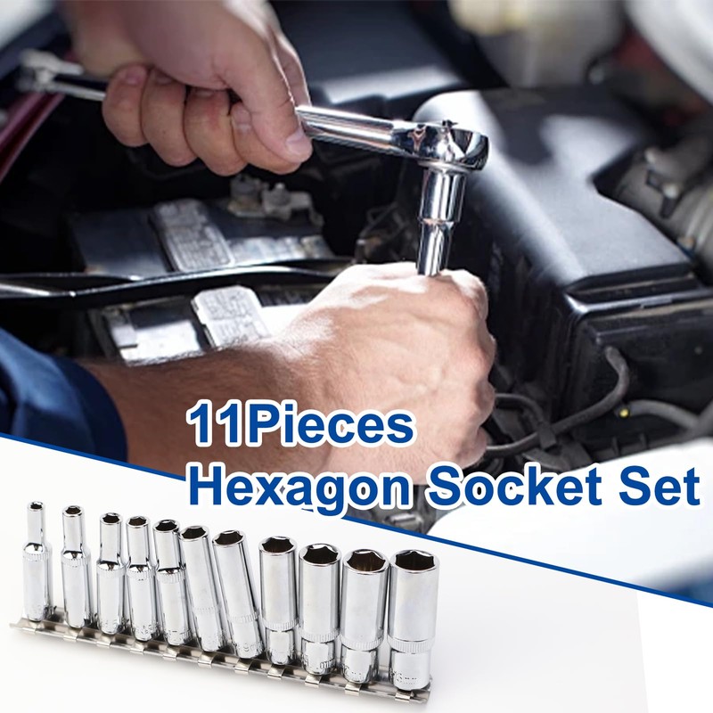 VZXZXE 11 Piece Hex Socket Spanner 1/4 Inch 4-13 mm