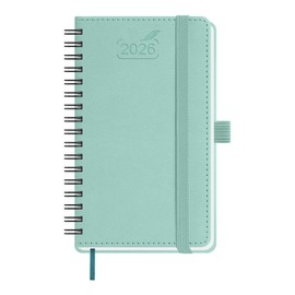 BEZEND Pocket Calendar 2026 Planner Weekly and Monthly, Ruled Daily, 3.5" x 6" Small Size for Purse (Jan-Dec) Notes & Expenses, Inner Pocket, Pen Holder, Spiral Vegan Leather Softcover - Mint Green