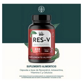 Resveratrol Life 360+ 220 Cápsulas A Base De Resveratrol, Astaxantina y Vitamina C Sin Sabor Suplemento Alimenticio