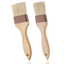 2 Pcs Natural Bristle Pastry Brush, Beech Wooden Handle Basting and BBQ Brushes for Cooking, Butter, Oil, Marinade, Grilling & Baking, Kitchen Food Brush (1.5 inch & 2 inch)
