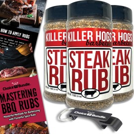 Killer Hogs Steak Rub Premium BBQ Barbecue Spice Seasoning 3 pk (33 oz) + Guide & Bottle Opener (5 Items)!