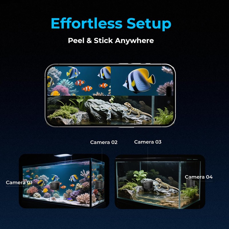 Amouu 2K HD Aquarium & Terrarium WiFi Pet Camera,140° Wide-Angle